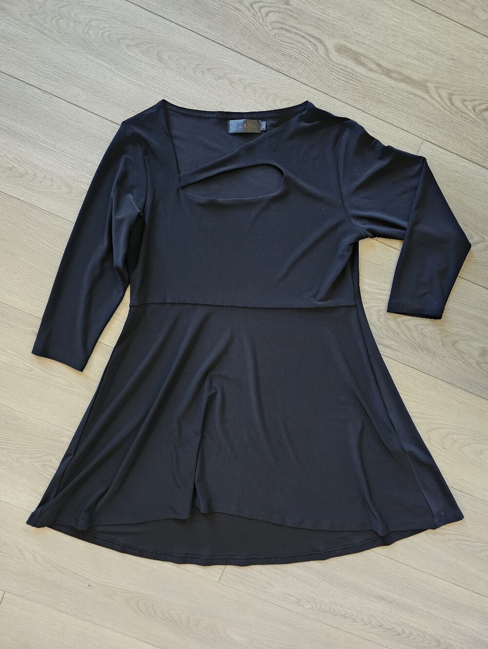 Sympli Black Tunic Top Asymmetrical Neckline‎ Cutout, Sz 10